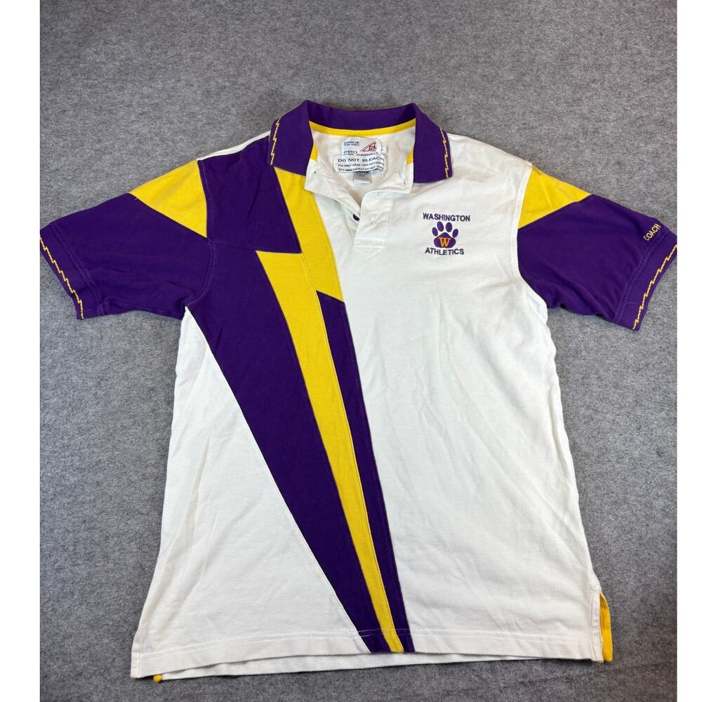 Vintage Washington Huskies Coach Kenseth Polo Shirt Mens Large White Purple Y2K